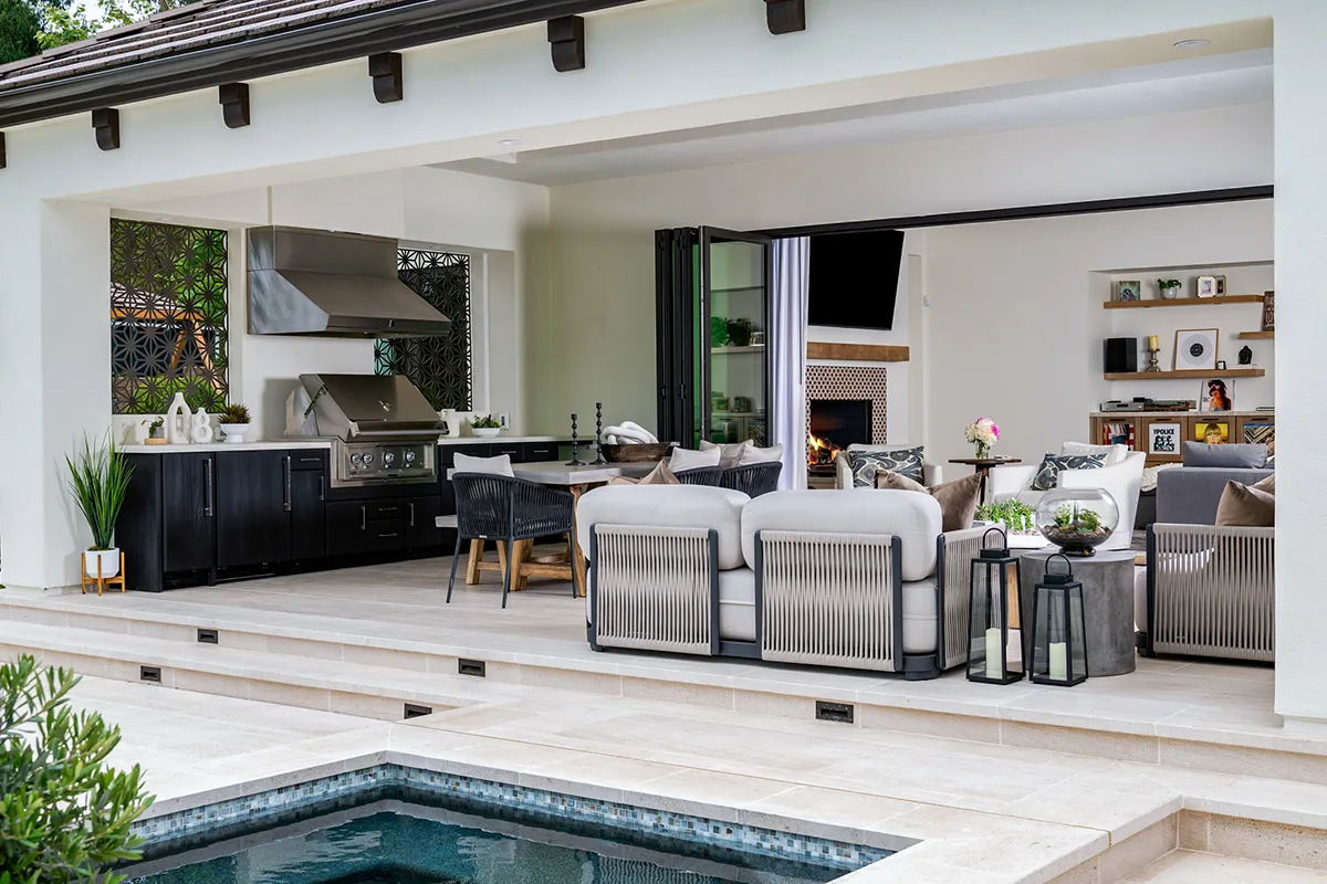 Outdoor living space with pool in Southern California